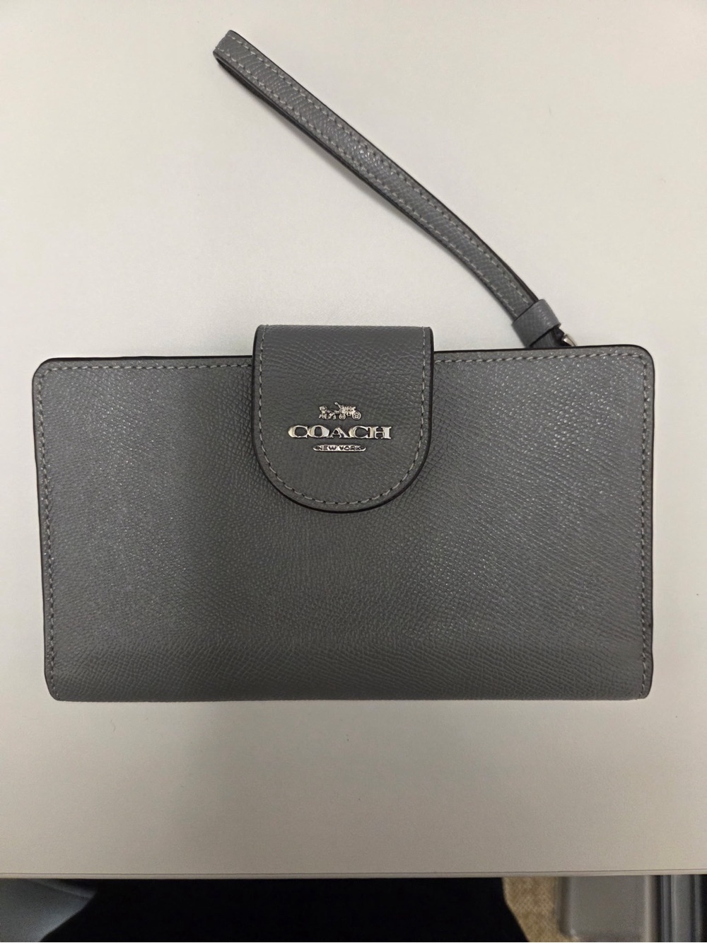 Coach Gray Leather Wristlet with Silver Logo
